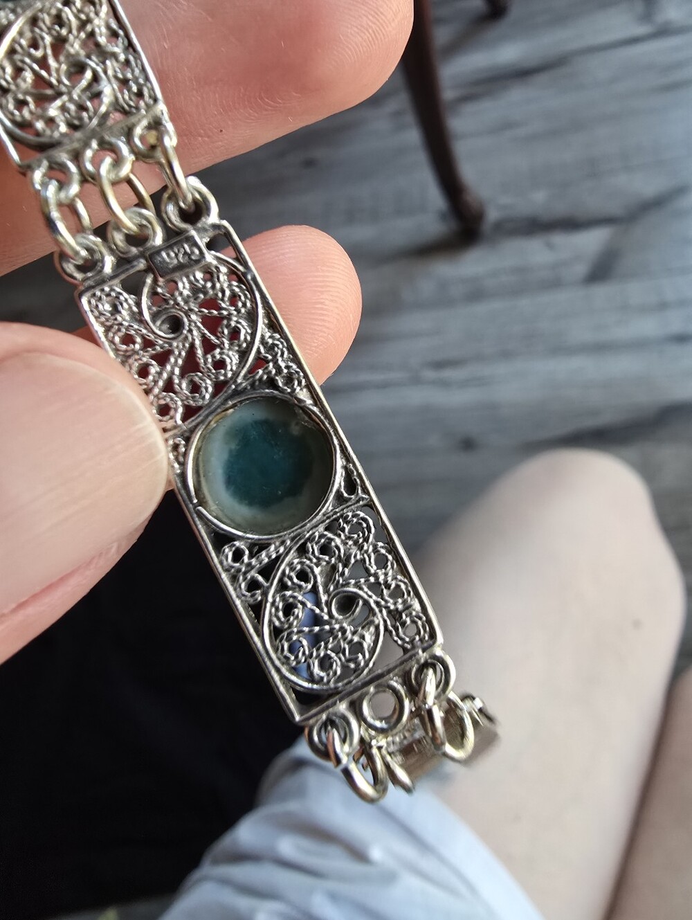 Silver 925 Filigree Bracelet with Teal Stone - Women's Jewelry - Picture 6 of 12